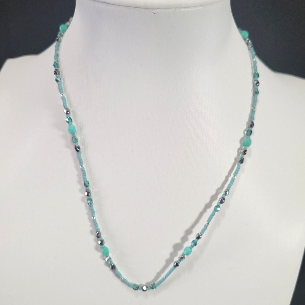 Holly Yashi Sterling Silver Beaded Necklace Turquoise Dainty Boho Glass Bead